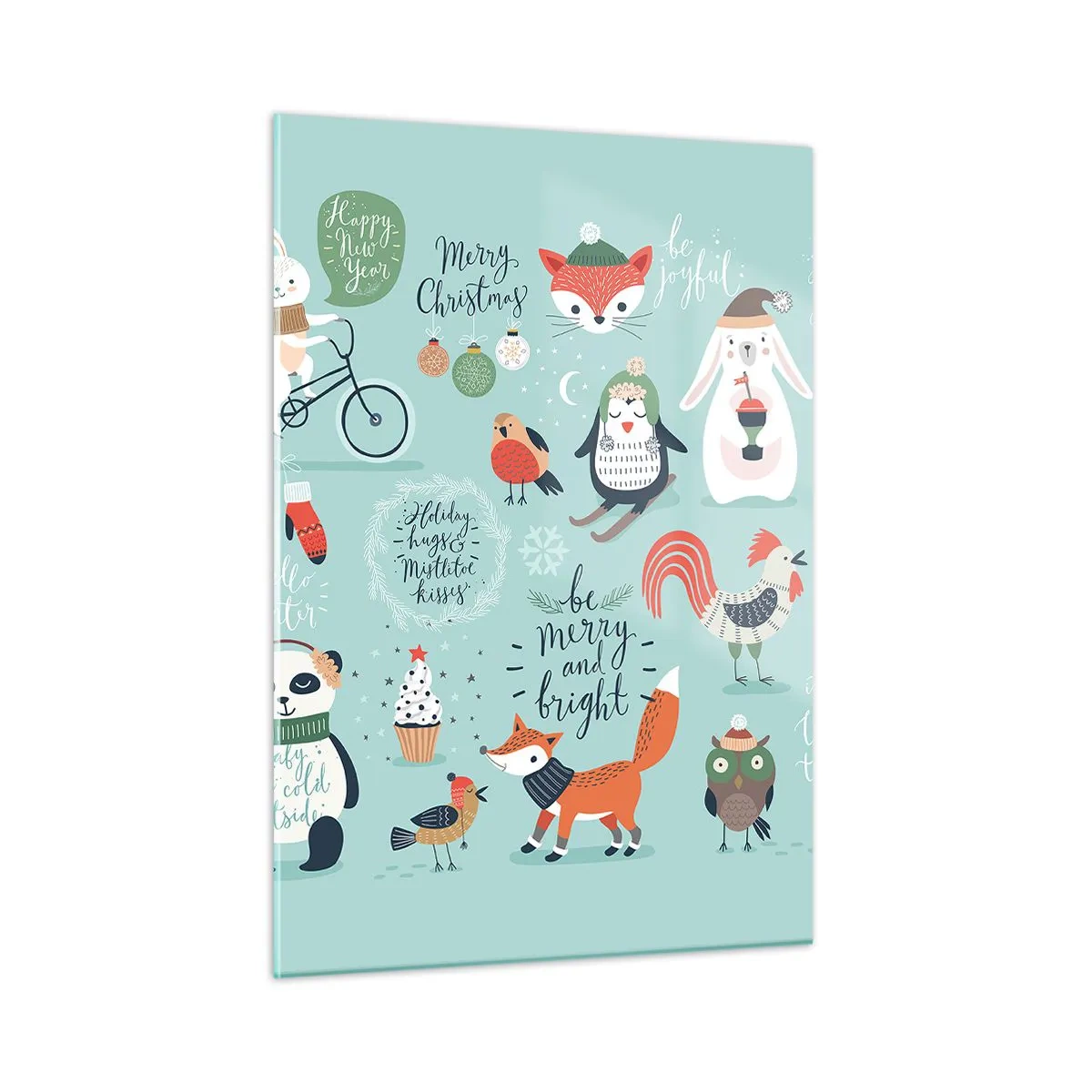 Impression sur verre - Image sur verre - Illustrations d'animaux de Noël sur fond pastel - 50x70cm - Que ce soit toujours Noël ! - Décoration murale moderne pour le salon et la chambre ARTTOR