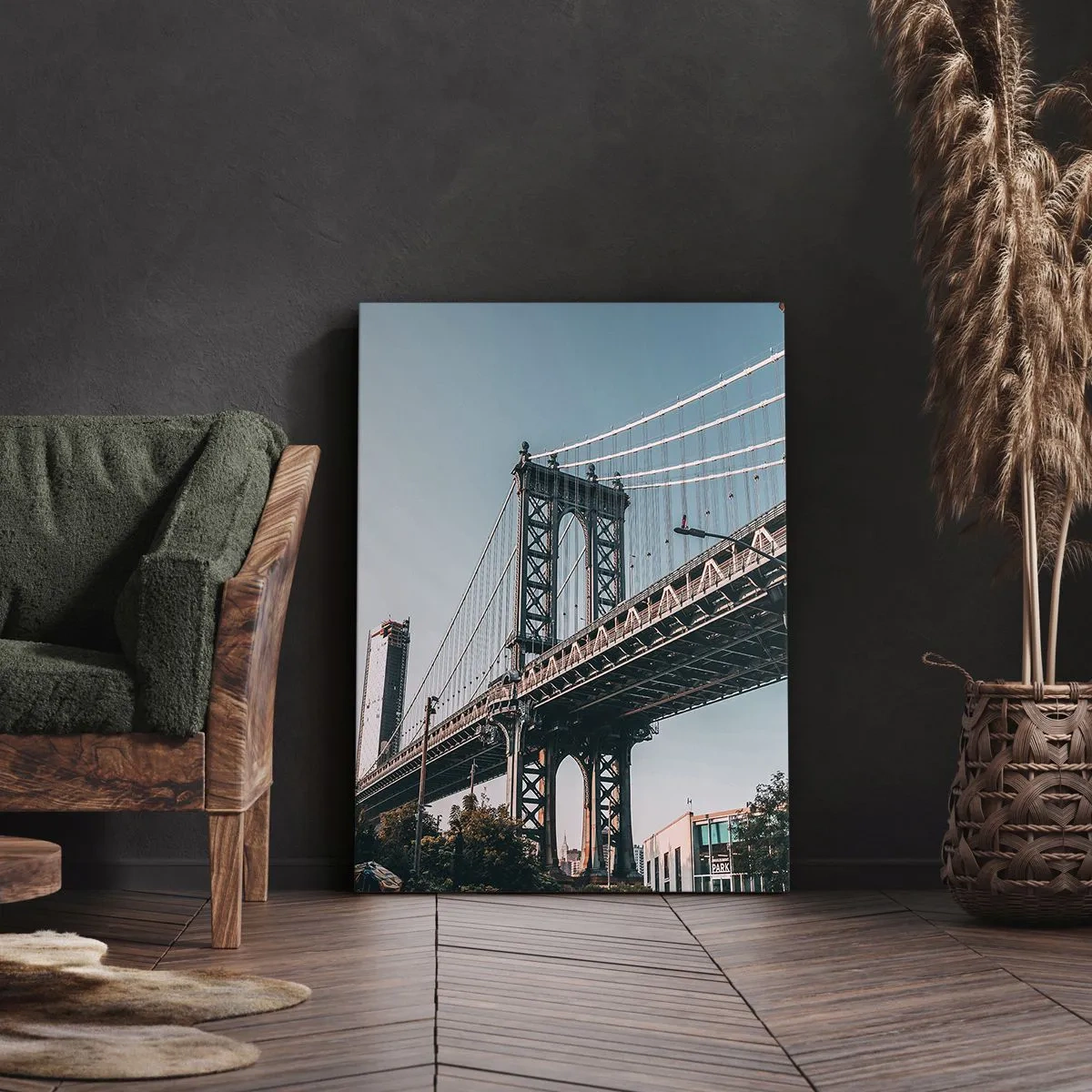 Impression sur toile - Image sur toile - Un pont entre les bâtiments dans un paysage urbain - 80x120cm - Sur les vagues de la ville - Décoration murale moderne pour le salon et la chambre ARTTOR