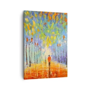 Impression sur toile - Image sur toile - Une promenade pittoresque parmi les lanternes par une nuit pluvieuse - 50x70cm - Chant nocturne de la pluie - Décoration murale moderne pour le salon et la chambre ARTTOR