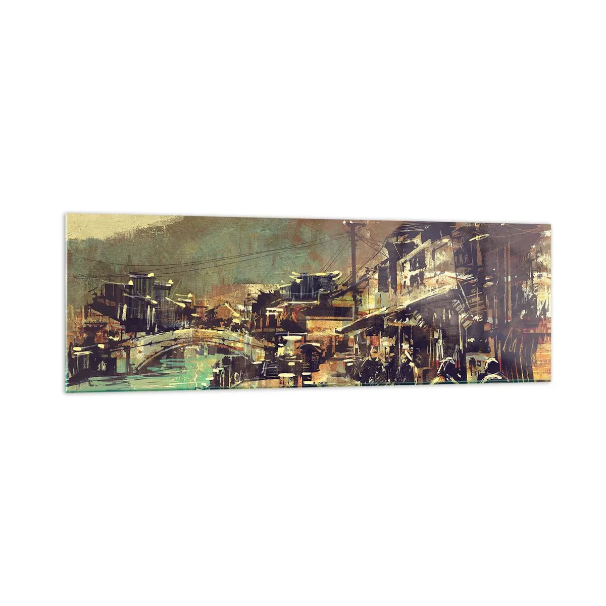 Impression sur verre - Image sur verre - Une ville avec un pont et des rues au style artistique - 160x50cm - La vie comme une richesse de gris - Décoration murale moderne pour le salon et la chambre ARTTOR