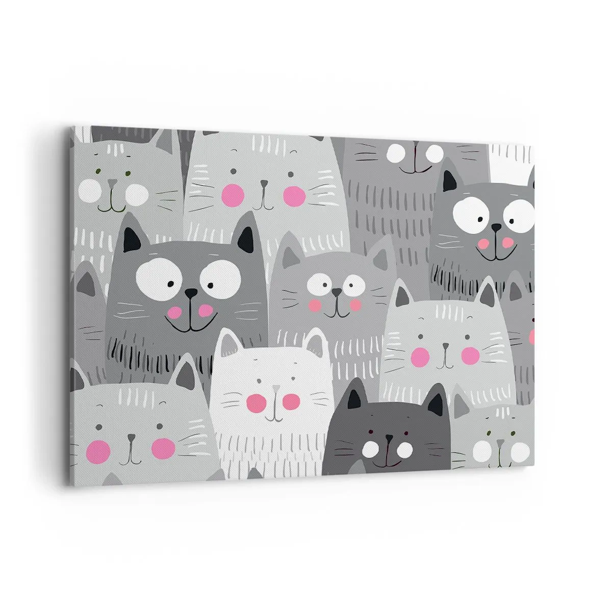 Impression sur toile - Image sur toile - Un motif amusant avec des chats dans des tons de gris - 100x70cm - Le monde des chats - Décoration murale moderne pour le salon et la chambre ARTTOR