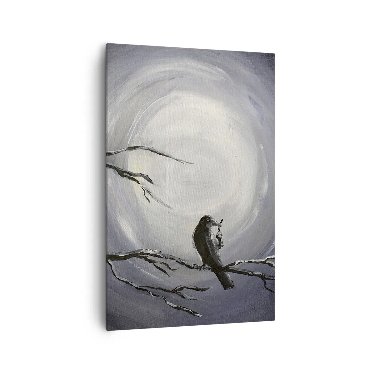 Impression sur toile - Image sur toile - Oiseau noir sur une branche au clair de lune - 80x120cm - La clé du mystère de la nuit - Décoration murale moderne pour le salon et la chambre ARTTOR