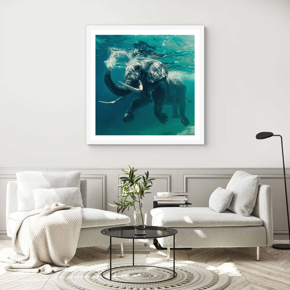 Affiche dans un cadre blanc - Poster - Tout le monde aime nager - 50x50 cm