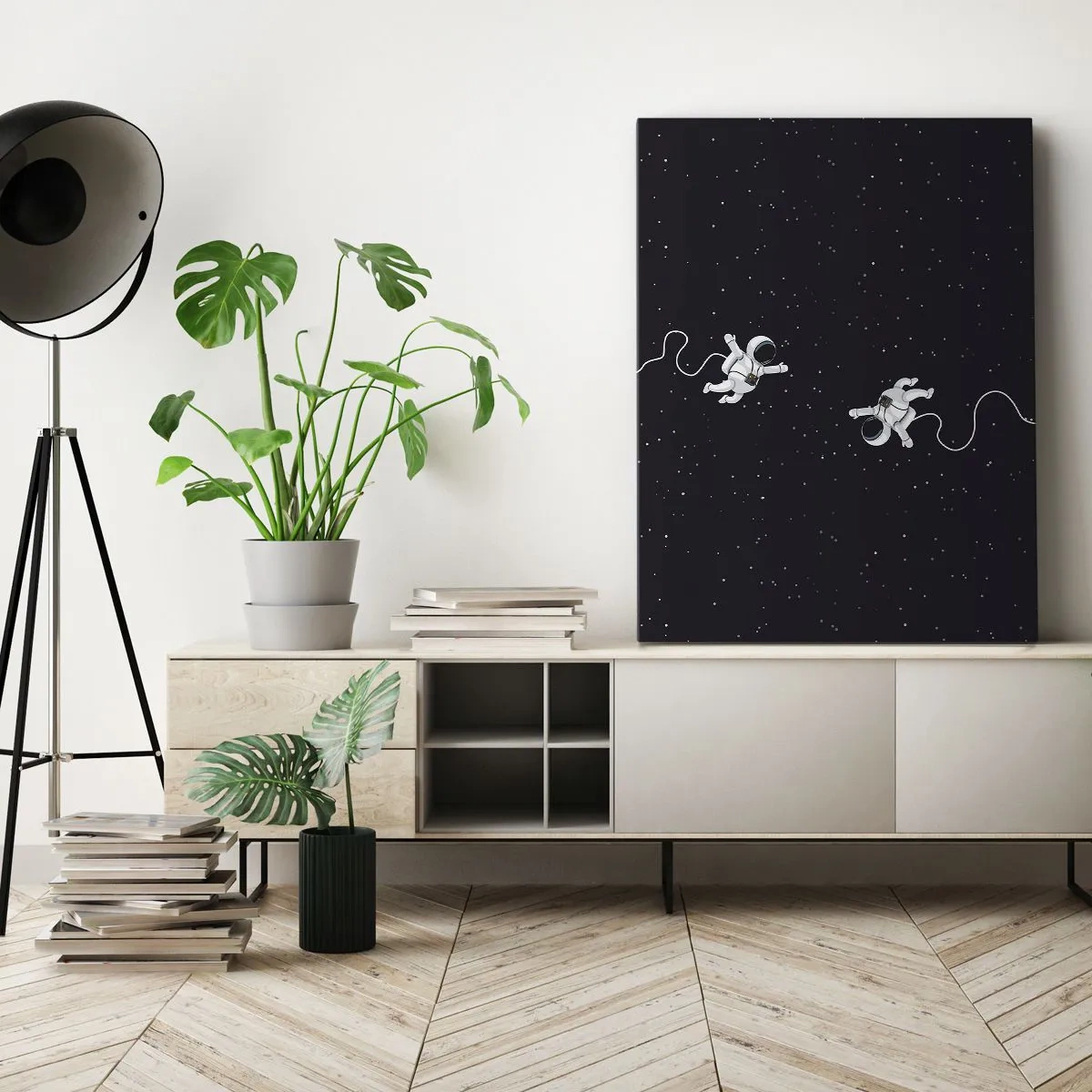 Impression sur toile - Image sur toile - Des astronautes flottant dans l'espace sur fond d'étoiles - 80x120cm - Sortie cosmique - Décoration murale moderne pour le salon et la chambre ARTTOR