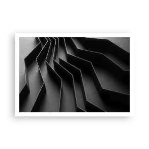 Affiche - Poster - Abstraction en noir et blanc avec des structures géométriques - 100x70cm - Ordre spatial - Décoration murale moderne pour le salon et la chambre ARTTOR