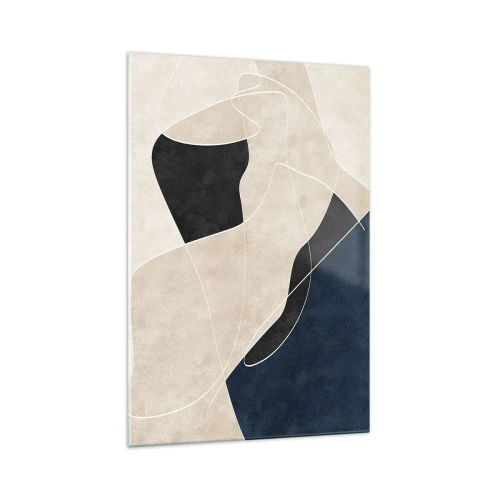 Impression sur verre - Image sur verre - Abstraction géométrique dans les tons beige et bleu marine - 70x100cm - Composition abstraite - contraste de couleurs - Décoration murale moderne pour le salon et la chambre ARTTOR