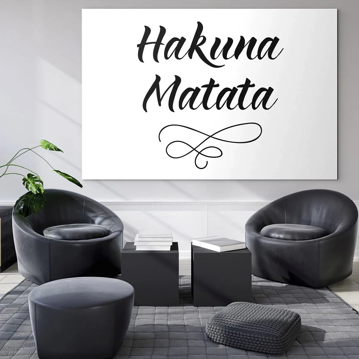 Impression sur verre - Image sur verre - Lettrage Hakuna Matata avec accent décoratif sur fond blanc - 100x70cm - Le meilleur conseil - Décoration murale moderne pour le salon et la chambre ARTTOR