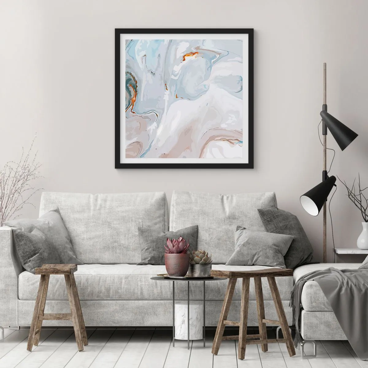 Affiche dans un cadre noir - Poster - Blanc surélevé - 60x60 cm