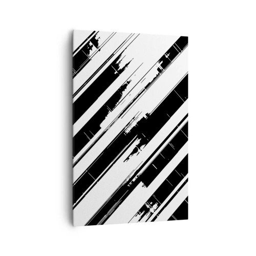 Impression sur toile - Image sur toile - Lignes noires et blanches et motifs géométriques dans un style moderne - 80x120cm - Une composition intense et dynamique - Décoration murale moderne pour le salon et la chambre ARTTOR