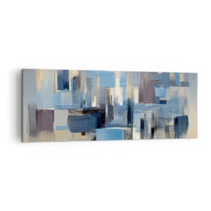 Impression sur toile - Image sur toile - Formes géométriques dans les tons de bleu et de beige - 140x50cm - Construction bleue - Décoration murale moderne pour le salon et la chambre ARTTOR