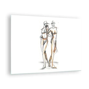 Impression sur verre - Image sur verre - Esquisse artistique de deux femmes dans un style minimaliste. - 70x50cm - Étude de la grâce - Décoration murale moderne pour le salon et la chambre ARTTOR