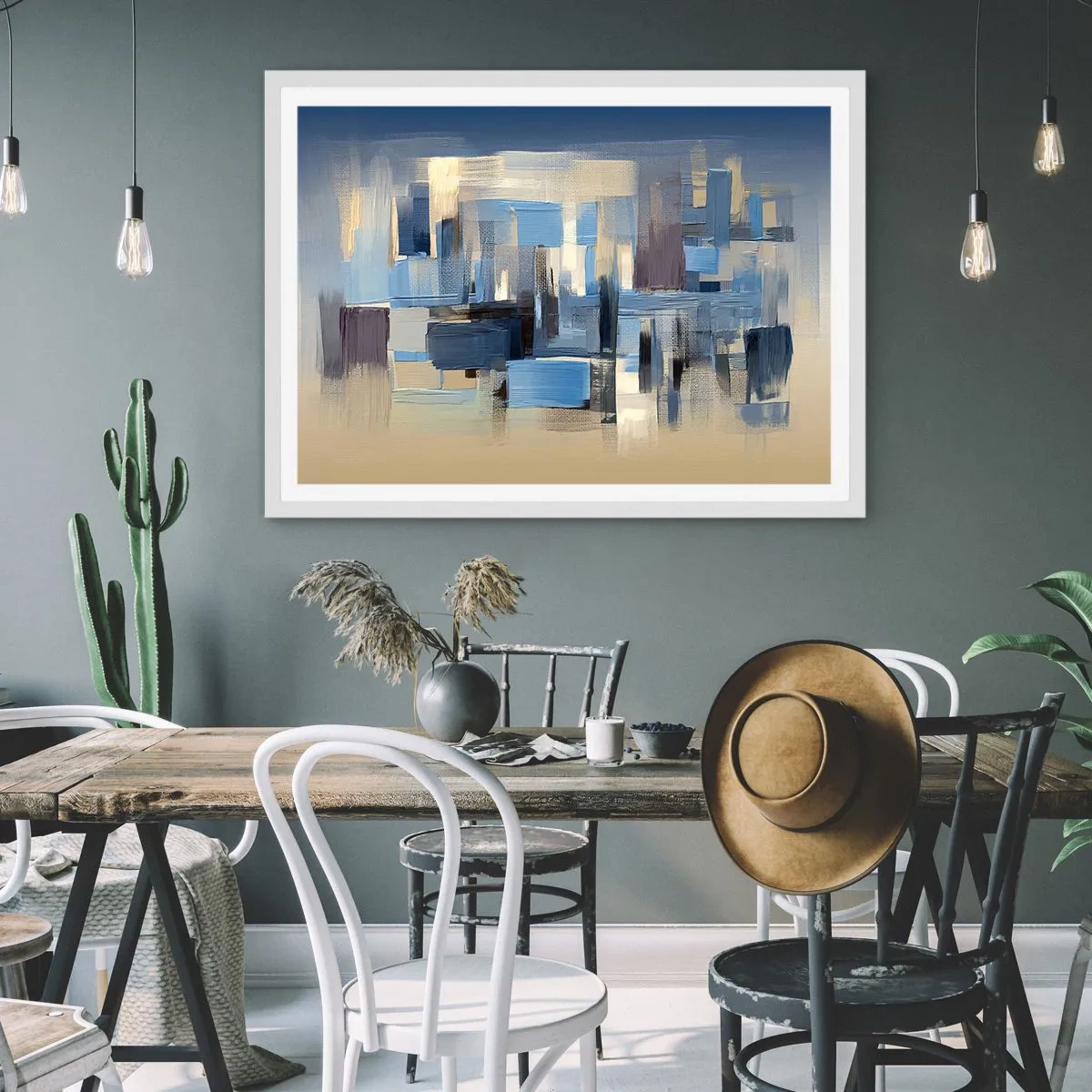 Affiche dans un cadre blanc - Poster - Construction bleue - 50x40 cm