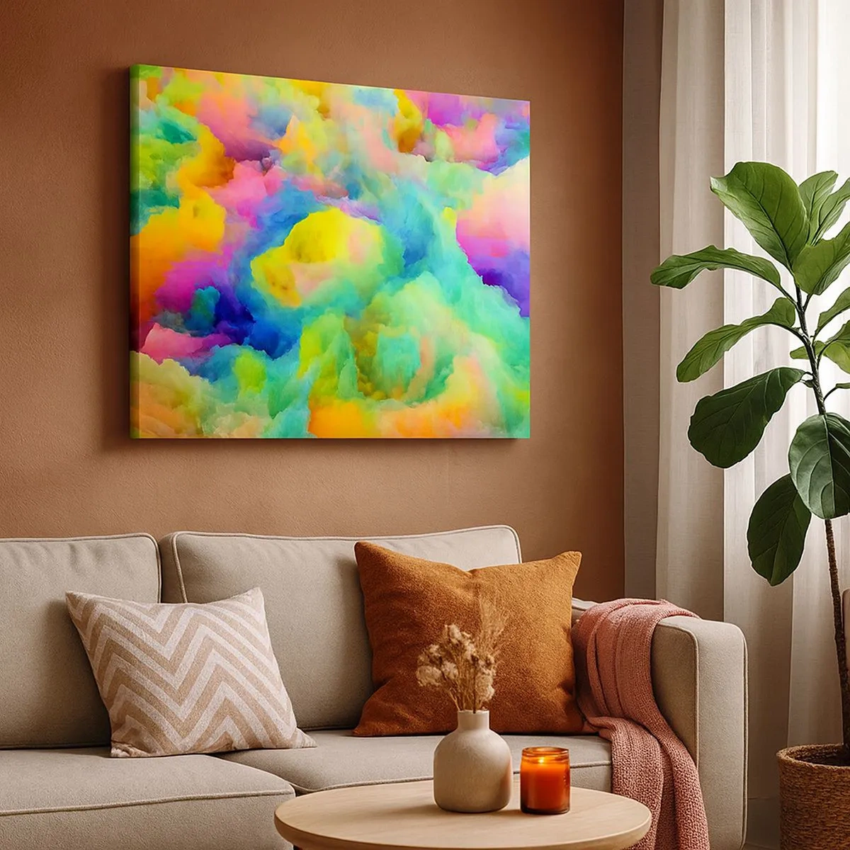 Impression sur toile - Image sur toile - Composition abstraite aux couleurs de l'arc-en-ciel - 70x50cm - Plumule arc-en-ciel - Décoration murale moderne pour le salon et la chambre ARTTOR