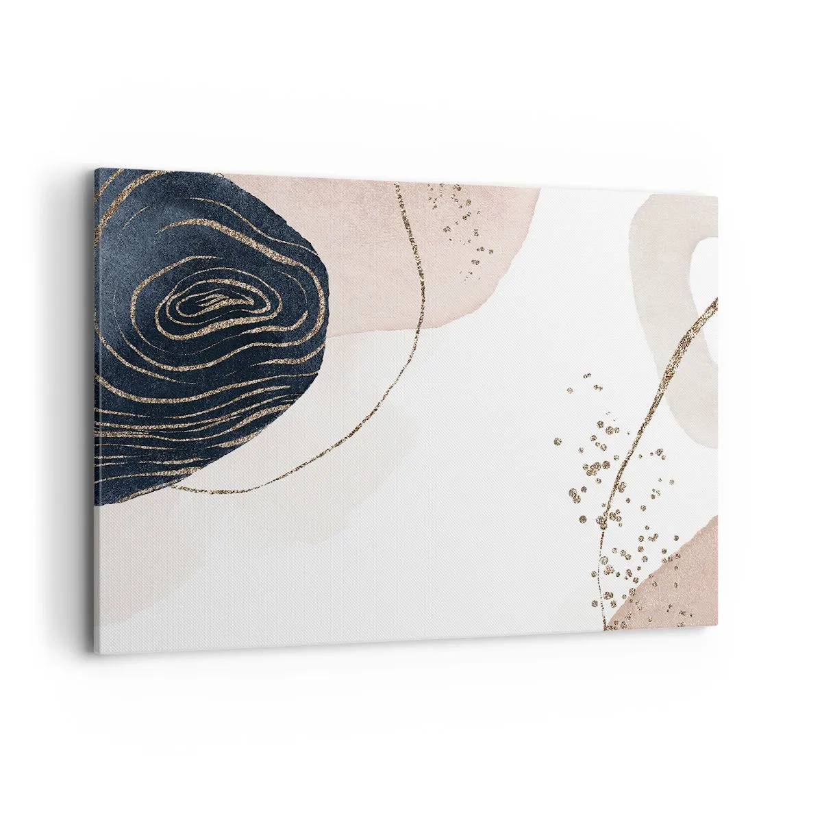 Impression sur toile - Image sur toile - Formes abstraites dans des tons beige et bleu marine avec des détails dorés - 100x70cm - Tout coule - Décoration murale moderne pour le salon et la chambre ARTTOR