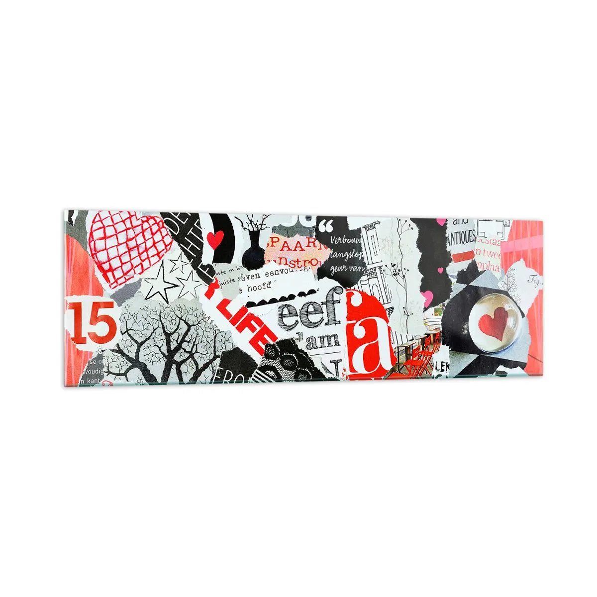 Impression sur verre - Image sur verre - Un collage coloré avec des inscriptions, des cœurs et des graphiques. - 160x50cm - Collage hipster - Décoration murale moderne pour le salon et la chambre ARTTOR