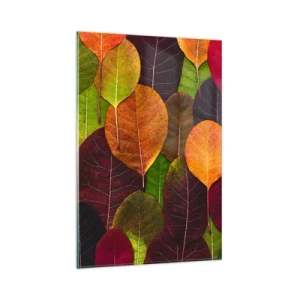 Impression sur verre - Image sur verre - Feuilles colorées disposées selon un motif d'automne - 80x120cm - Mozaique printannière - Décoration murale moderne pour le salon et la chambre ARTTOR