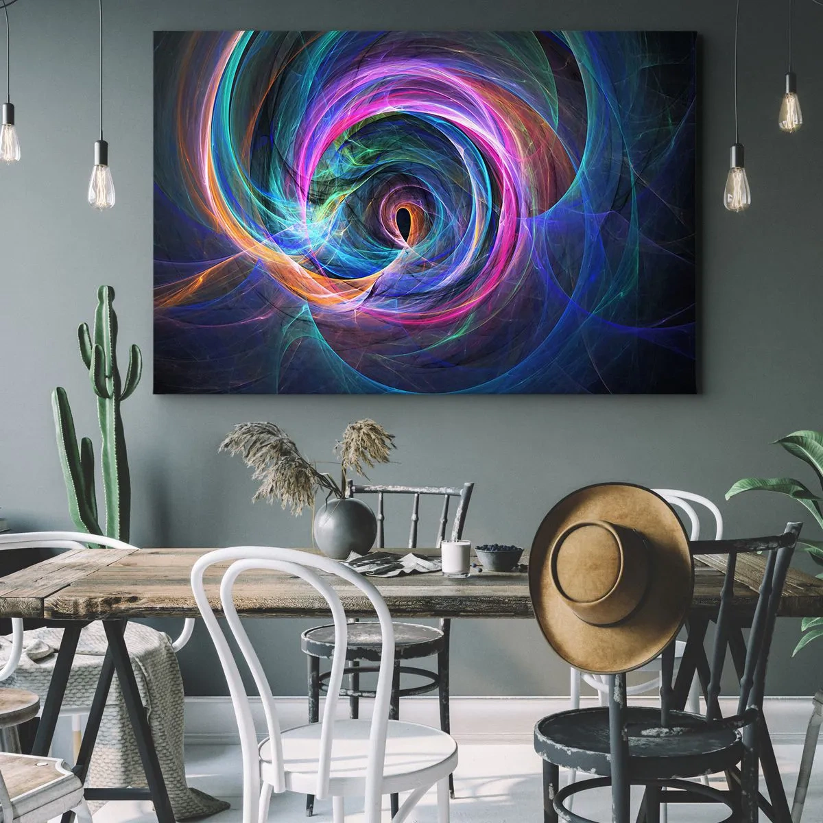 Impression sur toile - Image sur toile - Un tourbillon abstrait de couleurs dans des tons de violet, de rose et de bleu. - 70x50cm - Où m'emmènes-tu ? - Décoration murale moderne pour le salon et la chambre ARTTOR