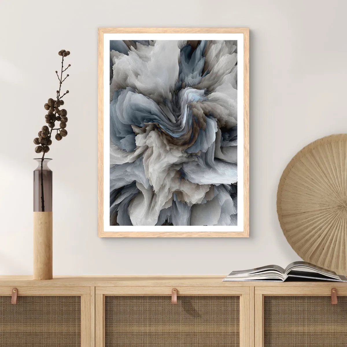 Affiche dans un chêne clair - Poster - Pierre et fleur - 61x91 cm