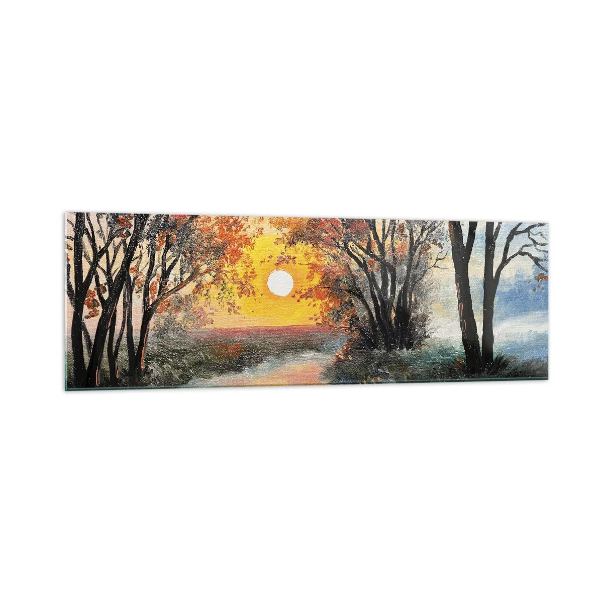 Impression sur verre - Image sur verre - Coucher de soleil sur la rivière dans un paysage d'automne - 160x50cm - Climats de printemps - Décoration murale moderne pour le salon et la chambre ARTTOR