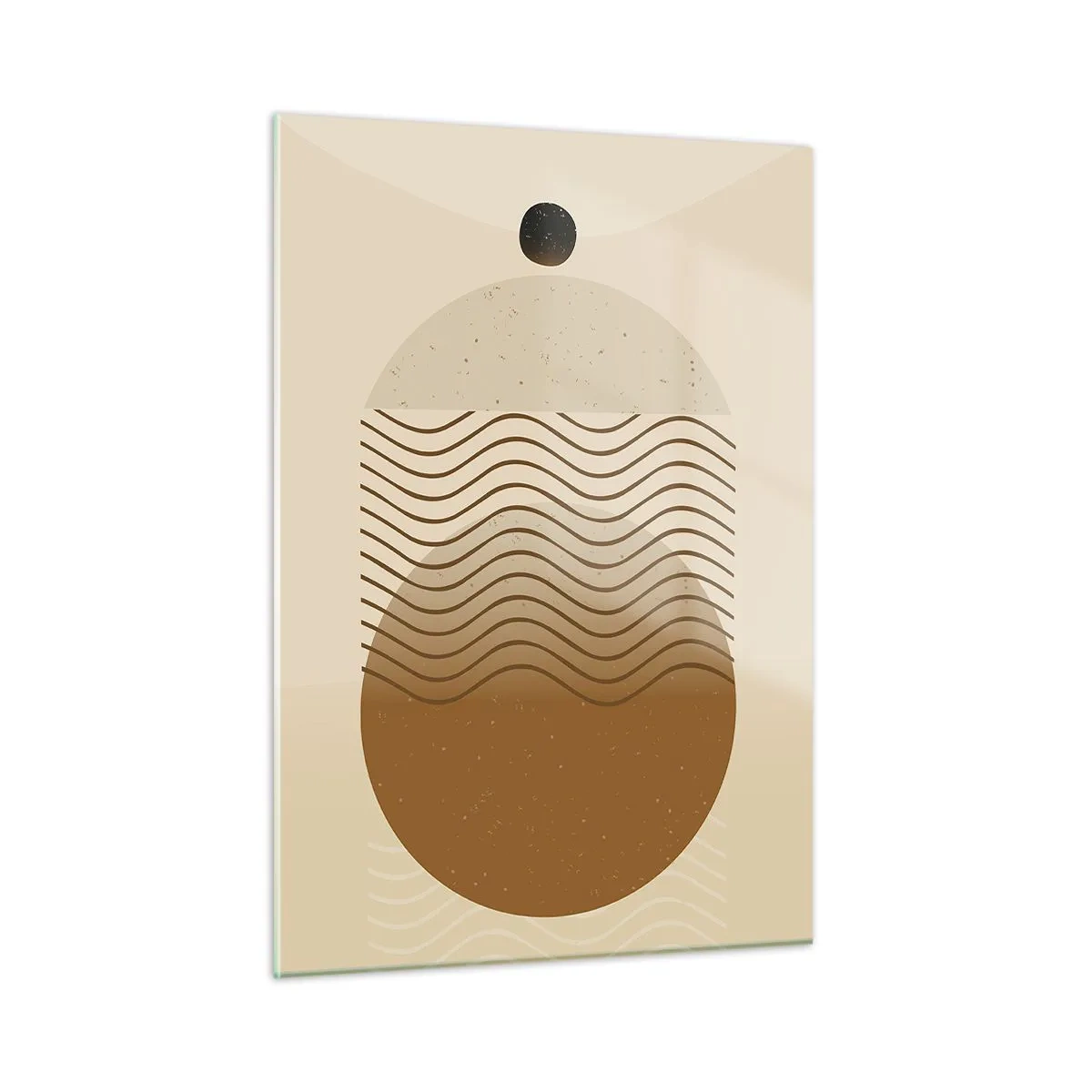 Impression sur verre - Image sur verre - Composition géométrique avec des vagues et des cercles dans des couleurs beiges - 50x70cm - Sur l'origine des figures géométriques - Décoration murale moderne pour le salon et la chambre ARTTOR