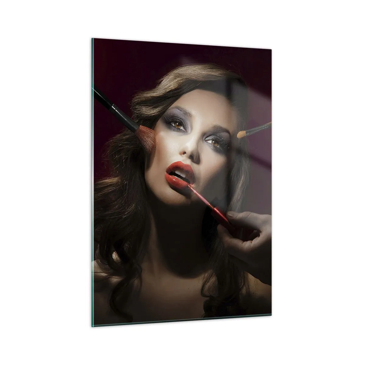 Impression sur verre - Image sur verre - Femme se maquillant sur un fond sombre - 50x70cm - Belle rêveuse - Décoration murale moderne pour le salon et la chambre ARTTOR