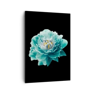 Impression sur toile - Image sur toile - Fleur de pivoine turquoise sur fond noir - 50x70cm - Pétales bleus et dorés - Décoration murale moderne pour le salon et la chambre ARTTOR