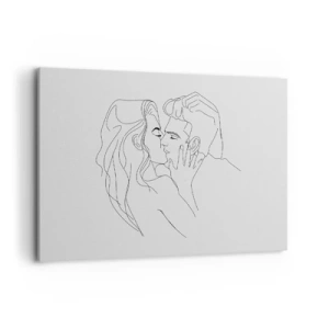Impression sur toile - Image sur toile - Le contour d'un couple s'embrassant sur un fond clair - 100x70cm - La même ligne - Décoration murale moderne pour le salon et la chambre ARTTOR
