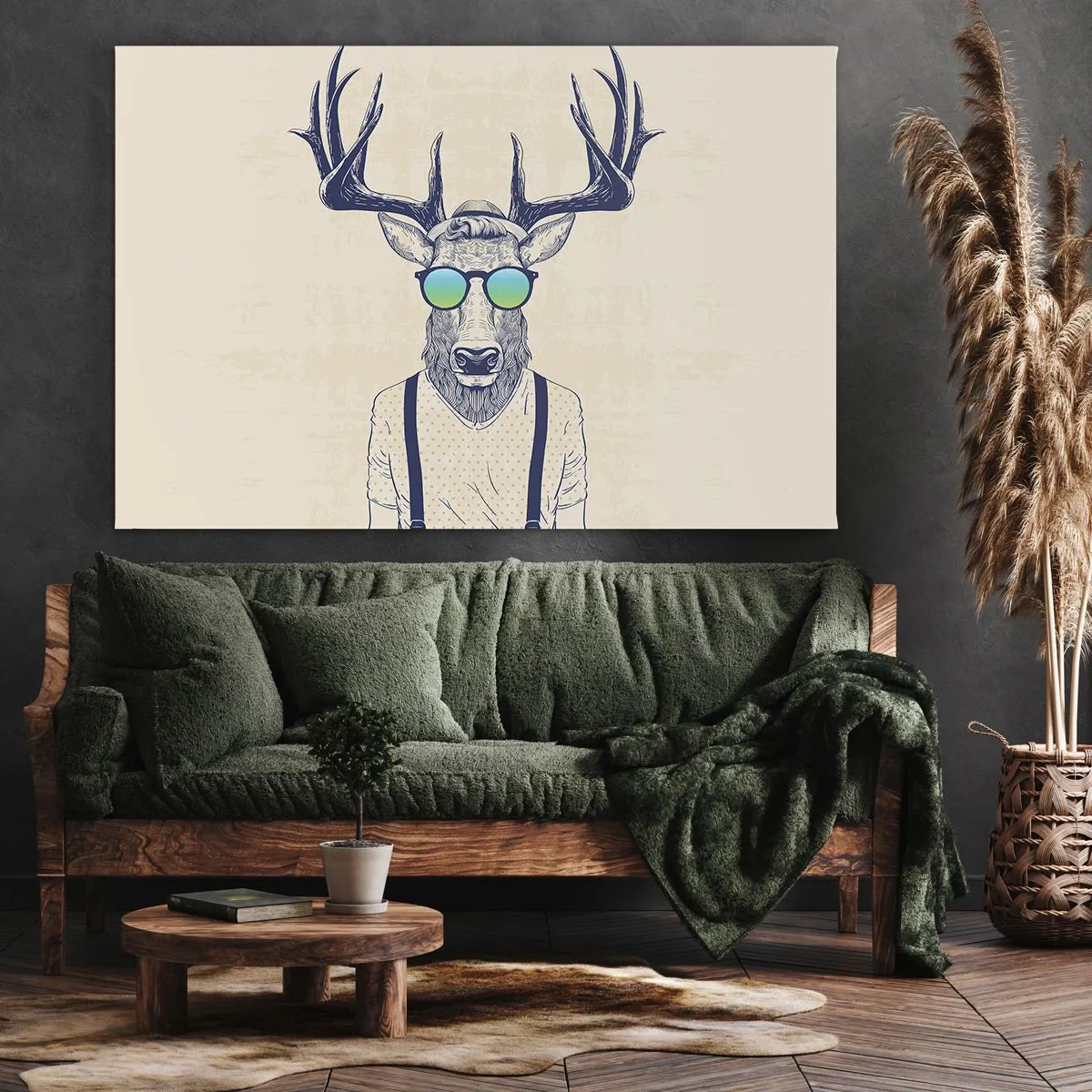 Impression sur toile - Image sur toile - Cerf stylisé avec des lunettes de soleil - 120x80cm - A qui vous attendiez-vous ? - Décoration murale moderne pour le salon et la chambre ARTTOR