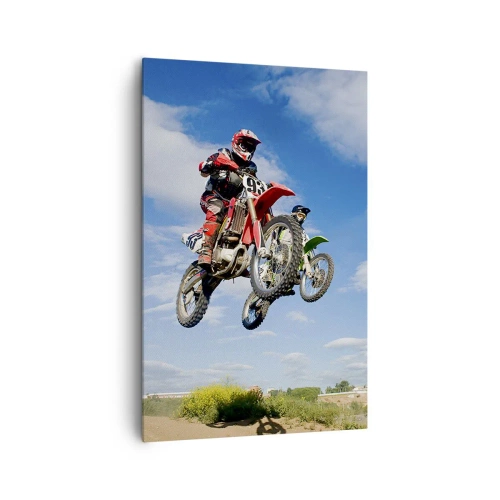 Impression sur toile - Image sur toile - Des pilotes de motocross dans les airs lors d'un saut - 80x120cm - Saut en parachute - Décoration murale moderne pour le salon et la chambre ARTTOR