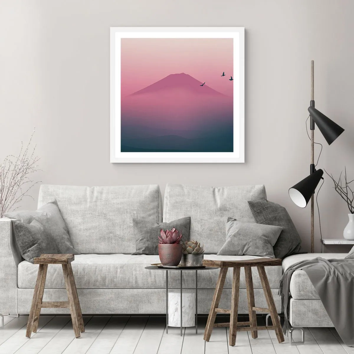 Affiche dans un cadre blanc - Poster - Des pèlerins au dessus des nuages - 50x50 cm