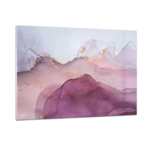 Impression sur verre - Image sur verre - Vagues abstraites dans des tons violets avec des accents dorés - 120x80cm - Vagues lilas et violettes - Décoration murale moderne pour le salon et la chambre ARTTOR