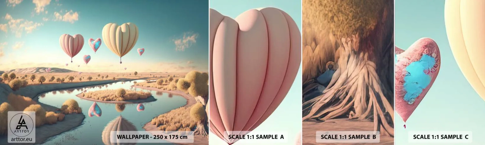 Échantillon de Papier Peint Autocollant Deluxe Sticker - L'amour te permet de t'élever - des ballons, Pastel, Bonbons - 100x30 cm