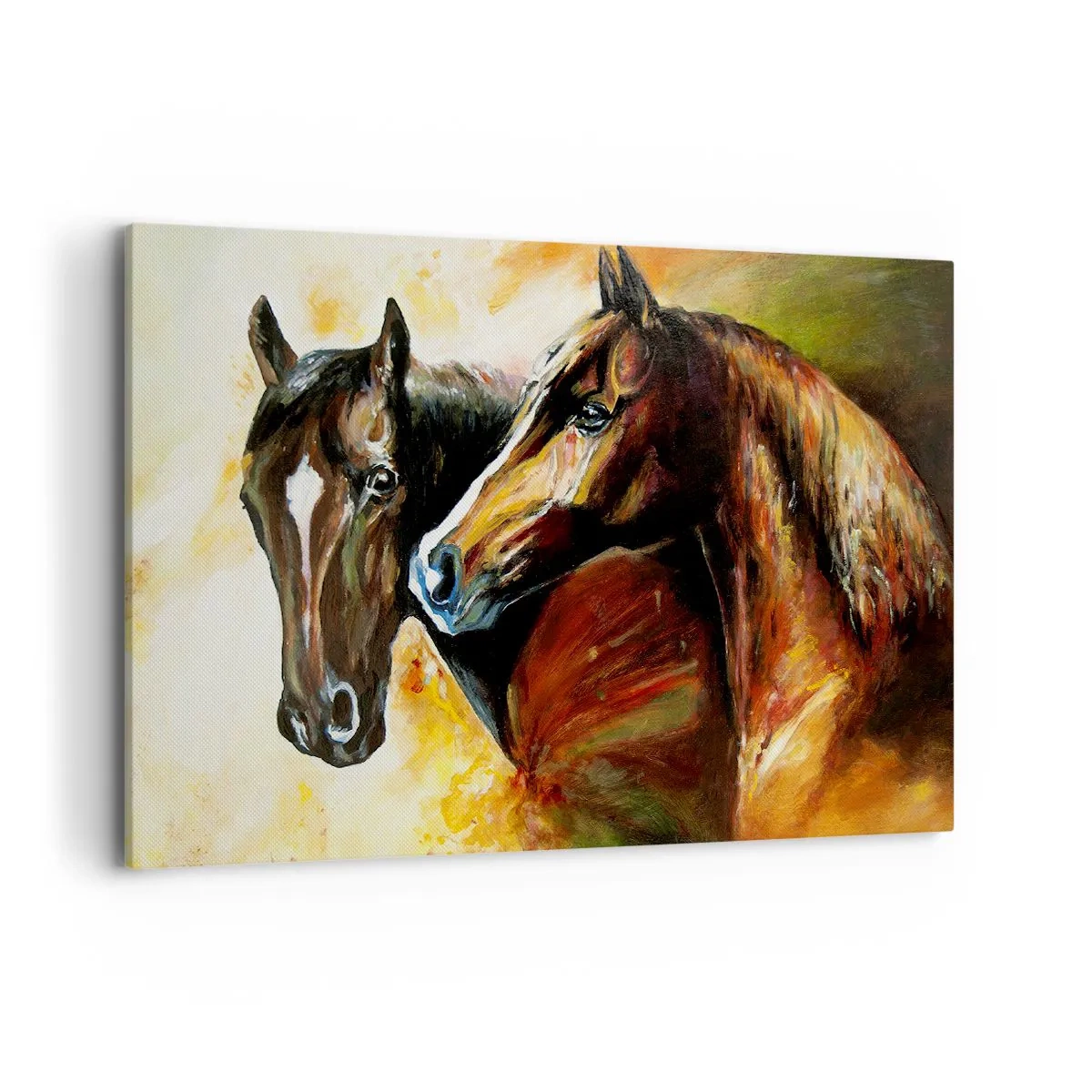 Impression sur toile - Image sur toile - Une paire de chevaux dans une composition picturale - 100x70cm - Deux fois plus gracieux - Décoration murale moderne pour le salon et la chambre ARTTOR
