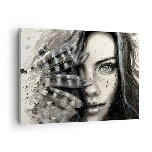Impression sur toile - Image sur toile - Portrait artistique d'une femme avec des détails abstraits - 70x50cm - Beauté sauvage - Décoration murale moderne pour le salon et la chambre ARTTOR