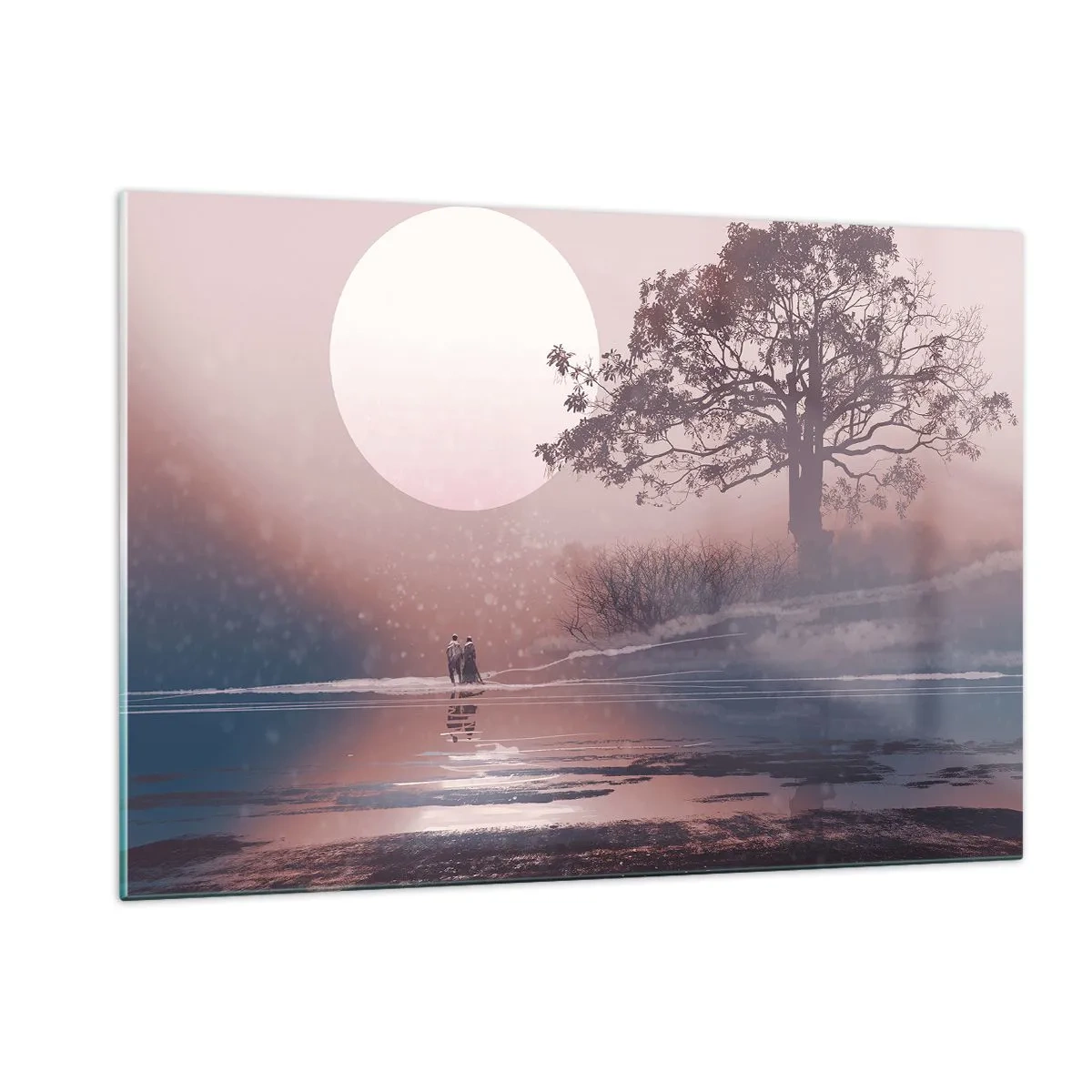 Impression sur verre - Image sur verre - Un paysage magique avec un arbre, une lune et des personnages - 120x80cm - Merveilles de la nuit - Décoration murale moderne pour le salon et la chambre ARTTOR