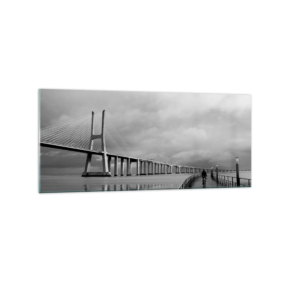 Impression sur verre - Image sur verre - Un pont suspendu au-dessus de l'eau en noir et blanc - 120x50cm - A tous ceux qui lui sont important - Décoration murale moderne pour le salon et la chambre ARTTOR