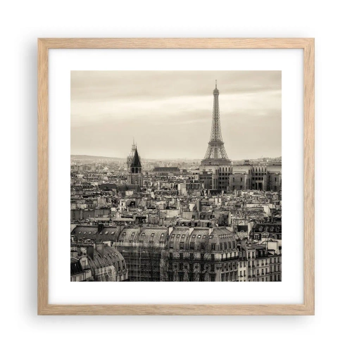Affiche dans un chêne clair - Poster - Sur les toits de Paris - 40x40 cm