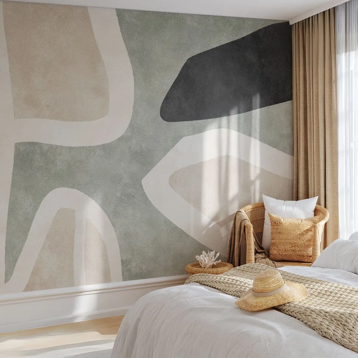 Papier peint sur mesure Premium Sand - Composition pour motif noir - Abstraction, Minimalisme, Art moderne