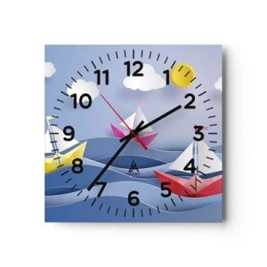 Horloge murale - Pendule murale - Ah qu'il est agréable de se balancer dans les vagues - 40x40 cm