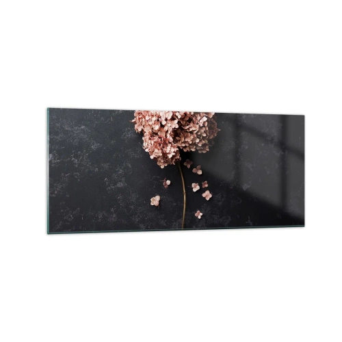 Impression sur verre - Image sur verre - Une délicate fleur d'hortensia sur un fond sombre - 120x50cm - Un signe vraiment romantique - Décoration murale moderne pour le salon et la chambre ARTTOR