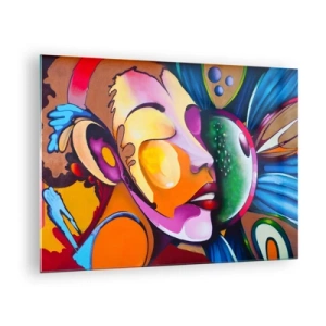 Impression sur verre - Image sur verre - Abstraction colorée de visages dans le style street art - 70x50cm - Toucher avec la couleur - Décoration murale moderne pour le salon et la chambre ARTTOR
