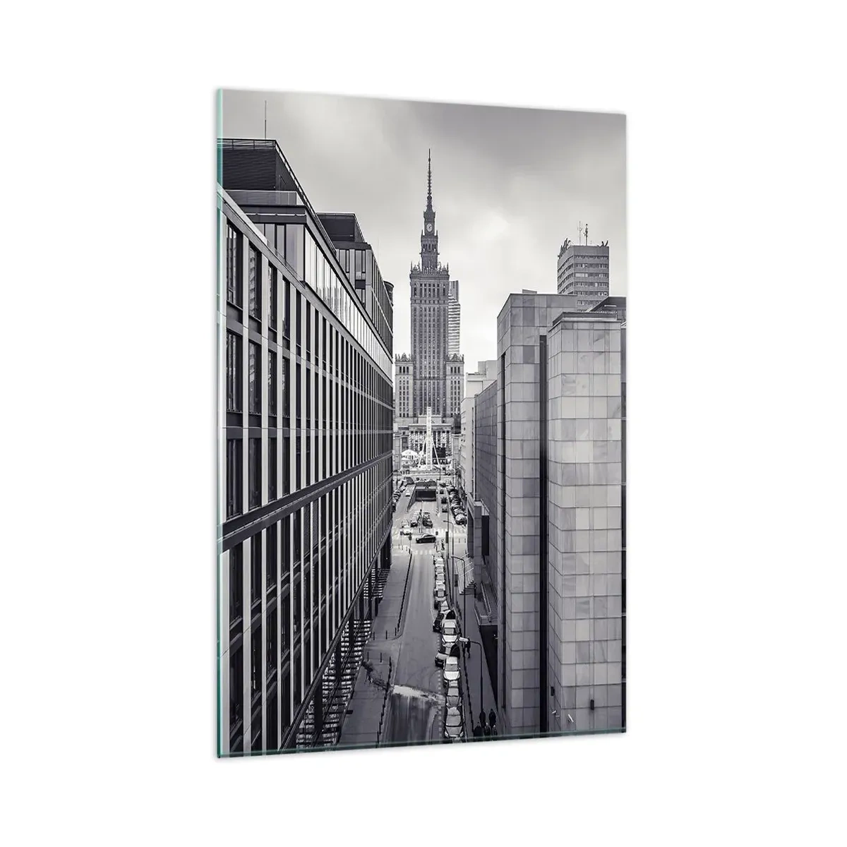 Impression sur verre - Image sur verre - Panorama de Varsovie avec vue sur le Palais de la Culture et les bâtiments environnants - 80x120cm - Vallée de Varsovie - Décoration murale moderne pour le salon et la chambre ARTTOR