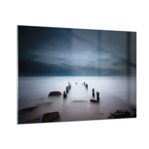 Impression sur verre - Image sur verre - Paysage balnéaire atmosphérique avec pilotis en bois - 100x70cm - Lac pensif - Décoration murale moderne pour le salon et la chambre ARTTOR