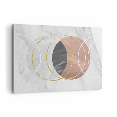 Impression sur toile - Image sur toile - Composition géométrique abstraite avec des cercles et des détails métalliques - 120x80cm - Musique des sphères - Décoration murale moderne pour le salon et la chambre ARTTOR