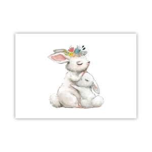 Affiche - Poster - Des lapins mignons aux couleurs pastel - 100x70cm - Maman irremplaçable - Décoration murale moderne pour le salon et la chambre ARTTOR