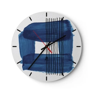 Horloge murale - Pendule murale - Motif abstrait avec de la peinture bleue et des lignes noires - 30x30cm - Composition noire-bleue - Décoration murale moderne pour le salon, la cuisine et la chambre ARTTOR