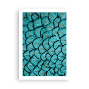 Affiche - Poster - Photographie macro de plumes turquoise avec un motif unique - 50x70cm - Le grand gala des plumes - Décoration murale moderne pour le salon et la chambre ARTTOR