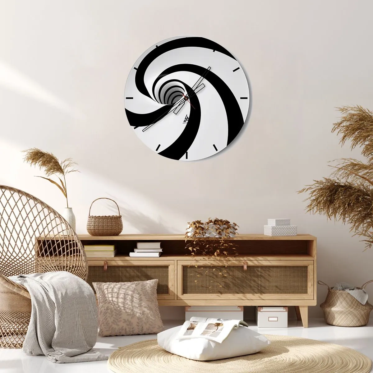 Horloge murale - Pendule murale - Spirale dynamique en noir et blanc - 30x30cm - Céder au vortex ? - Décoration murale moderne pour le salon, la cuisine et la chambre ARTTOR