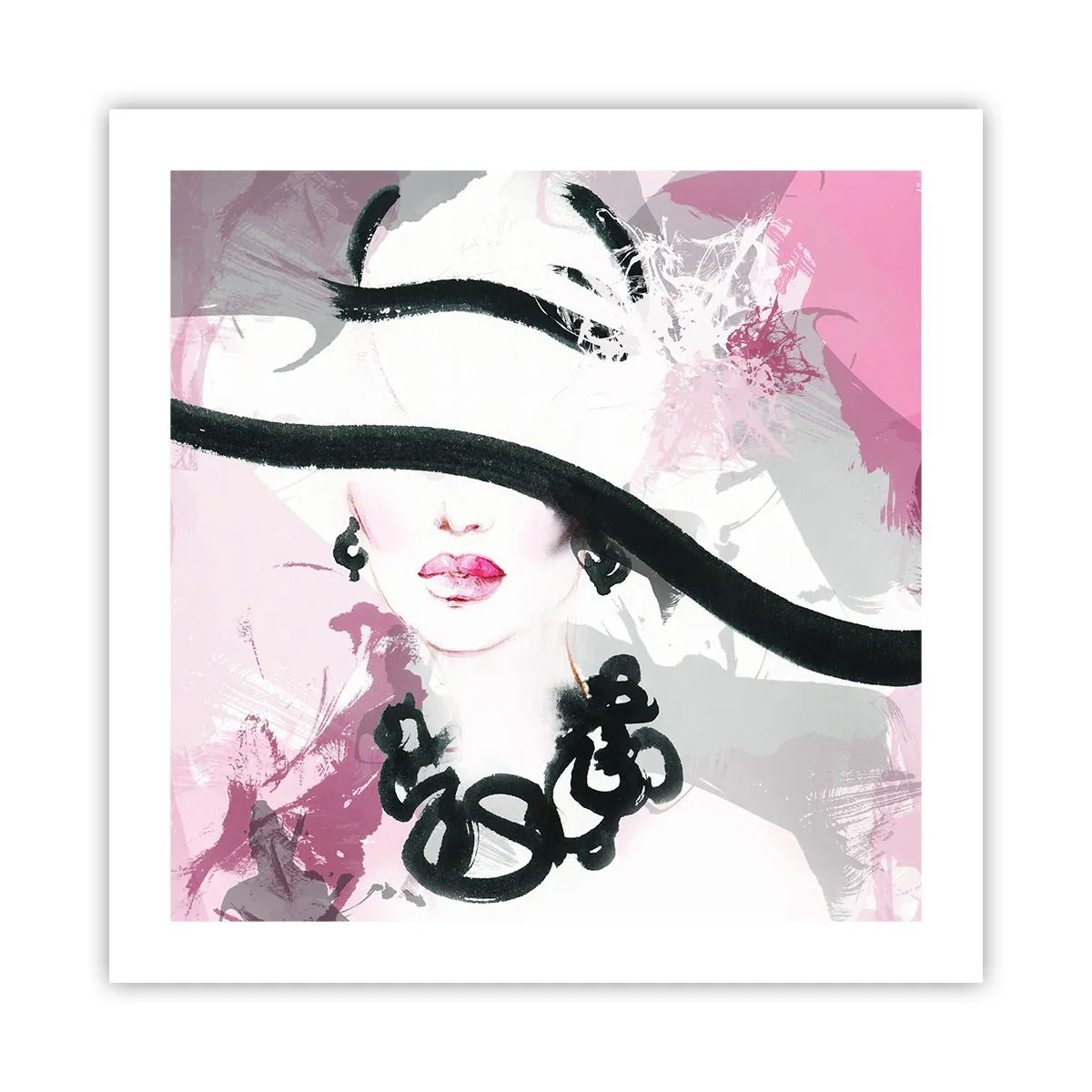 Affiche - Poster - Portrait d'une dame en noir et rose - 50x50 cm