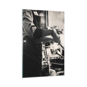 Impression sur verre - Image sur verre - Un chef au travail dans la cuisine avec de la vapeur s'élevant d'une poêle à frire - 80x120cm - Alchimie des saveurs - Décoration murale moderne pour le salon et la chambre ARTTOR